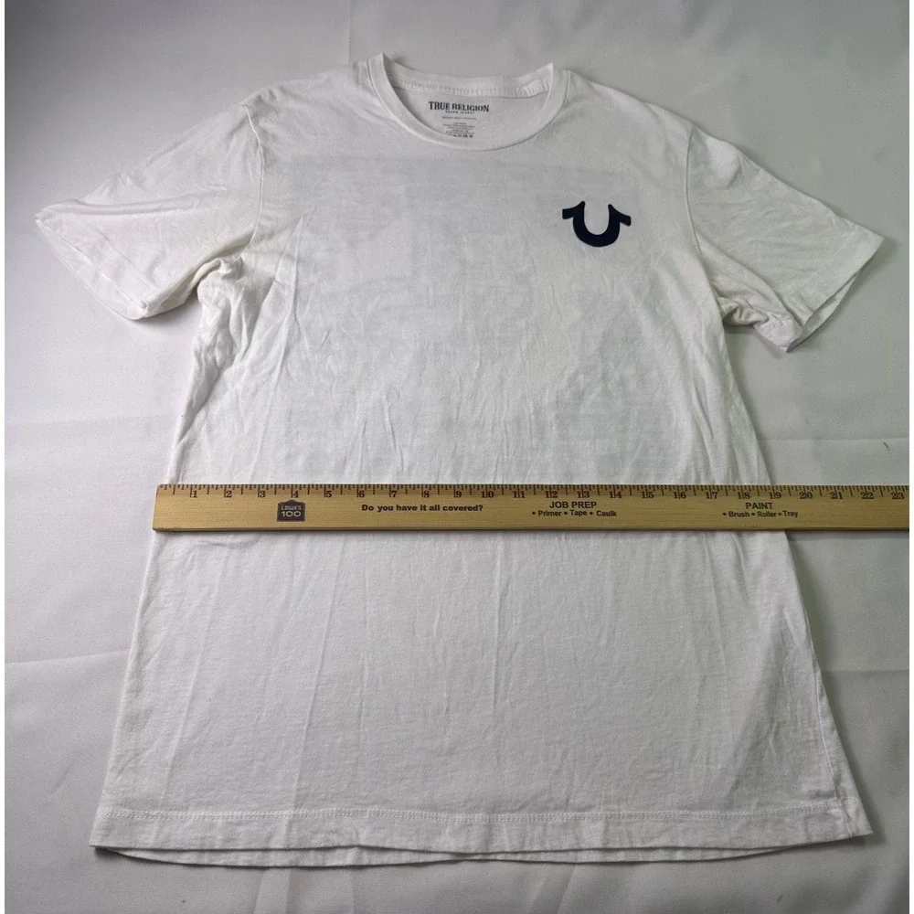 True Religion‎ Mens White Horseshoe Logo Graphic Tee Streetwear Y2K Urban Size M